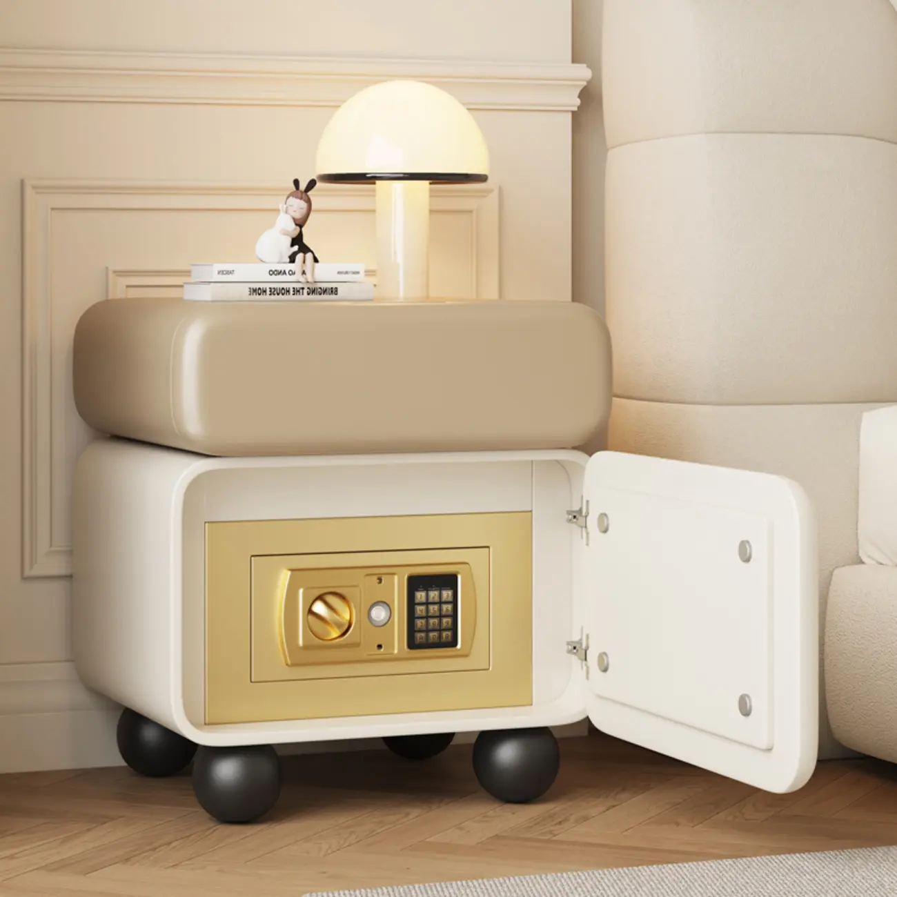 Modern Faux Leather Wood Nightstand Storage Image - 7 | homeyfad