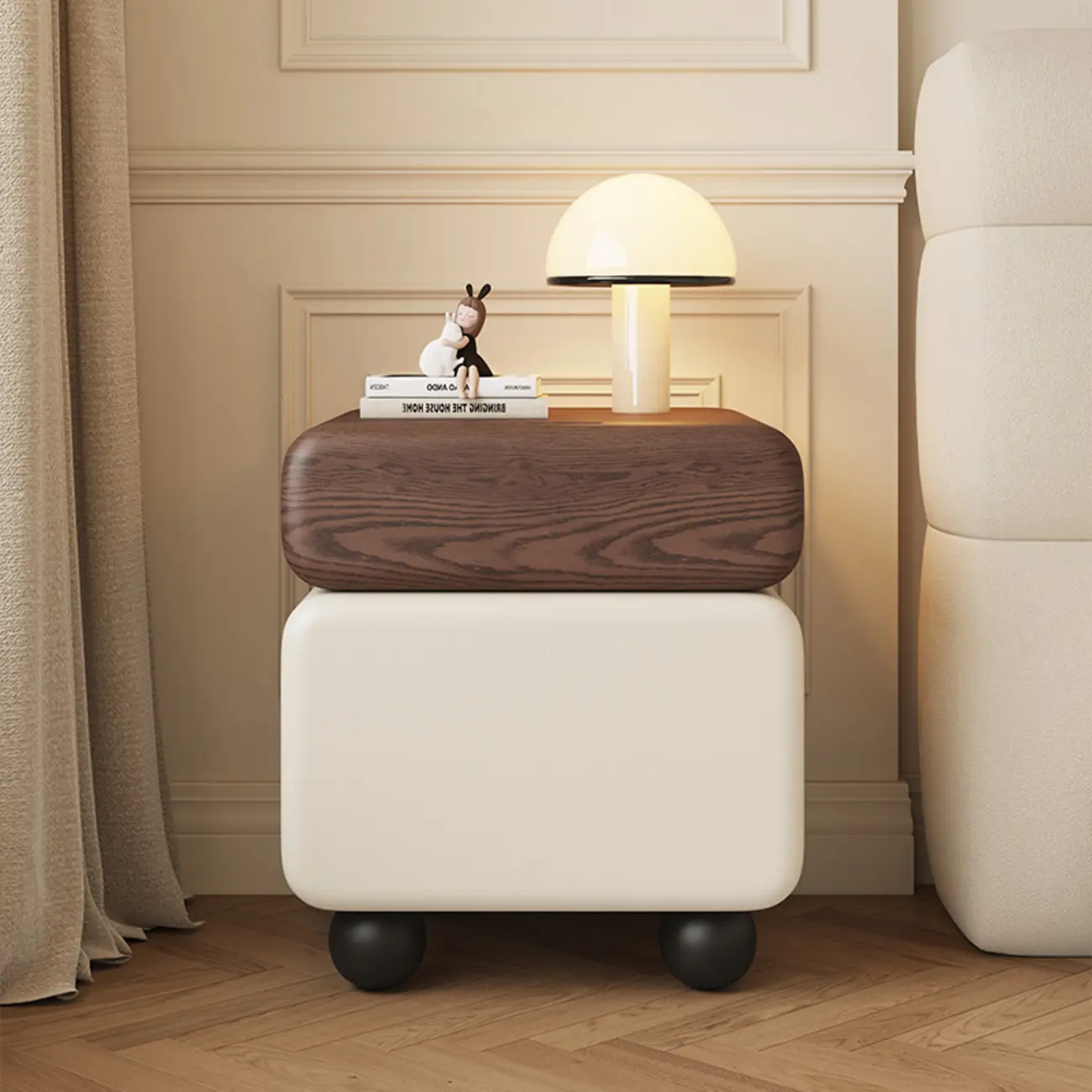 Modern Faux Leather Wood Nightstand Storage Image - 9 | homeyfad