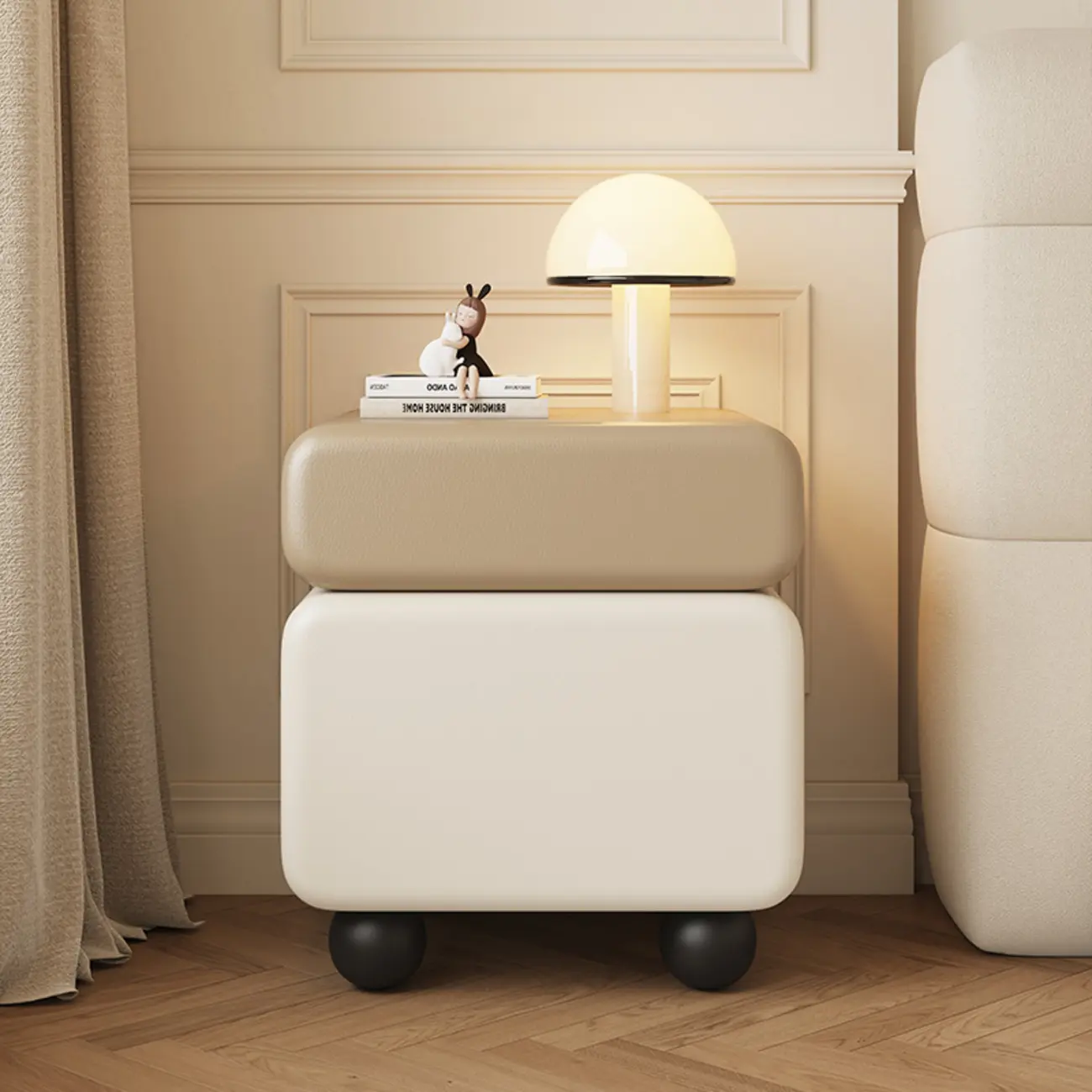 Modern Faux Leather Wood Nightstand Storage Image - 12 | homeyfad