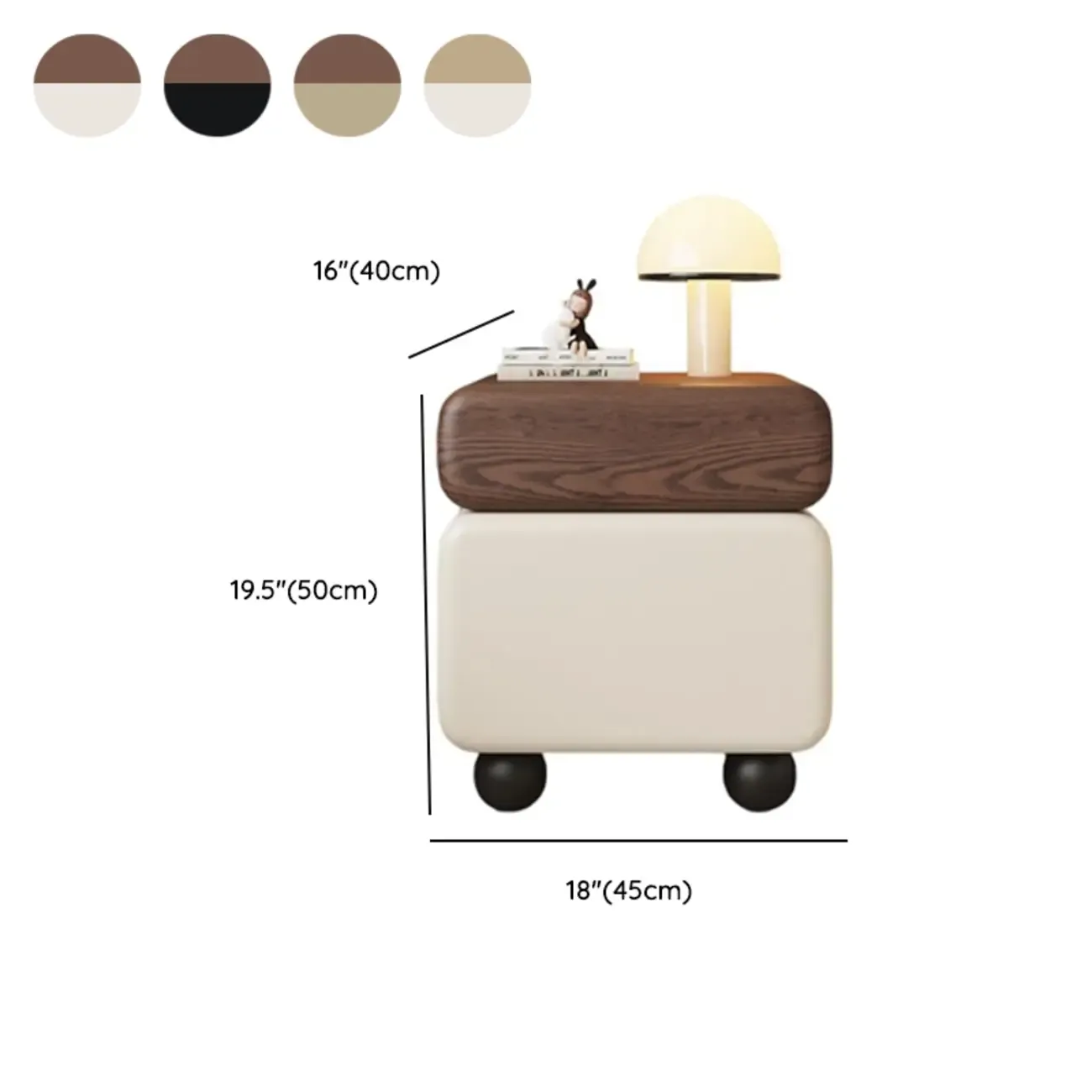 Modern Faux Leather Wood Nightstand Storage Image - 17