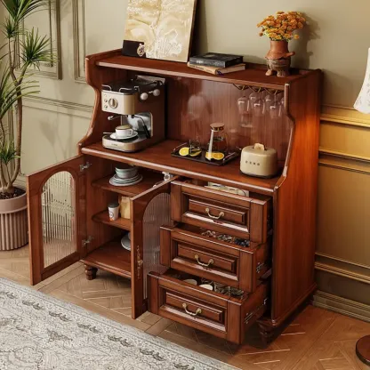 Modern Wood Kitchen Buffet with Shelves and Stemware Rack Image - 1