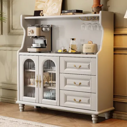 Modern Wood Kitchen Buffet with Shelves and Stemware Rack Image - 2