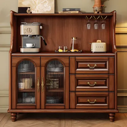 Modern Wood Kitchen Buffet with Shelves and Stemware Rack Image - 3