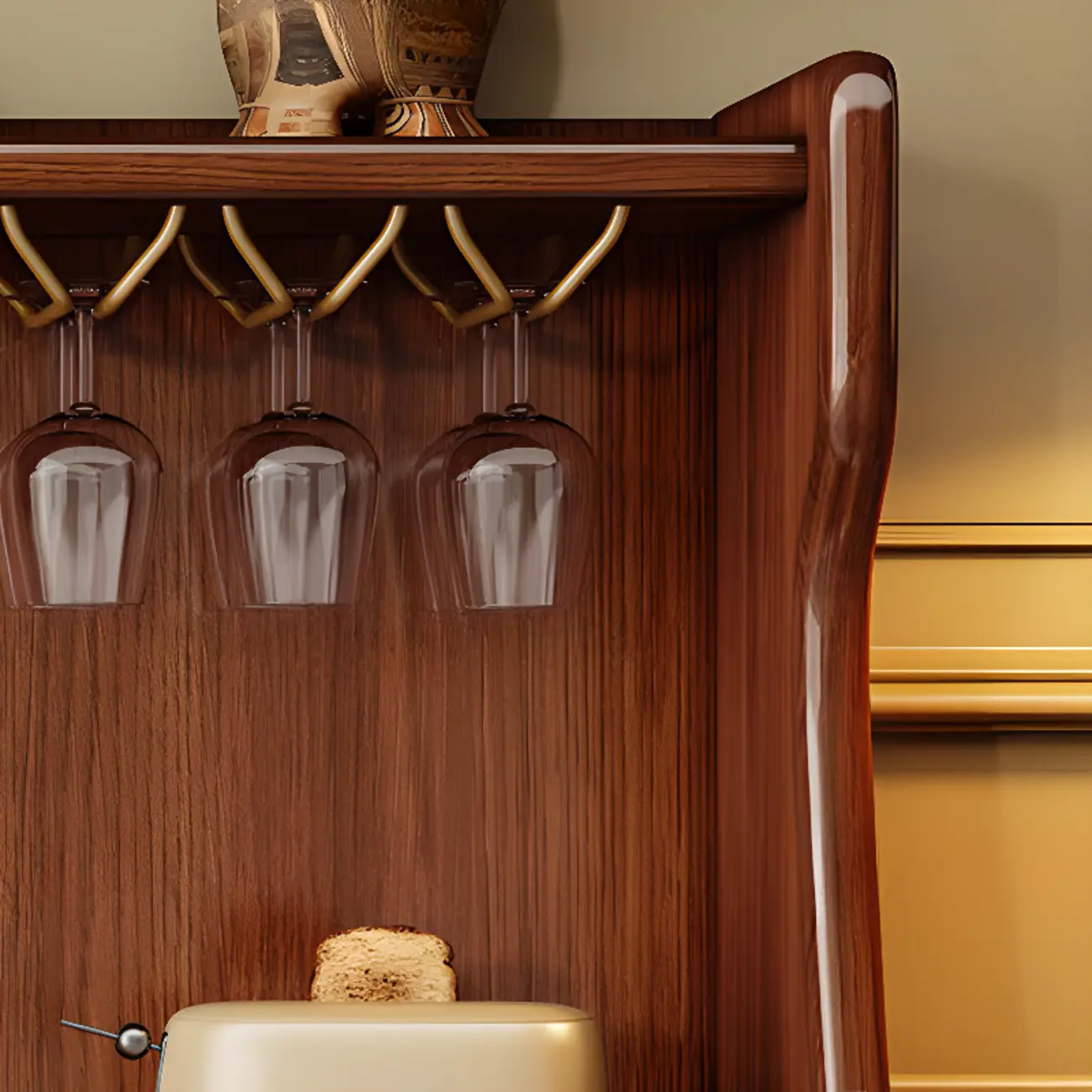 Modern Wood Kitchen Buffet with Shelves and Stemware Rack Image - 5 | homeyfad