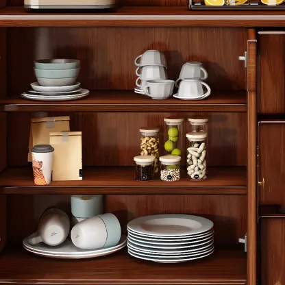 Modern Wood Kitchen Buffet with Shelves and Stemware Rack Image - 7