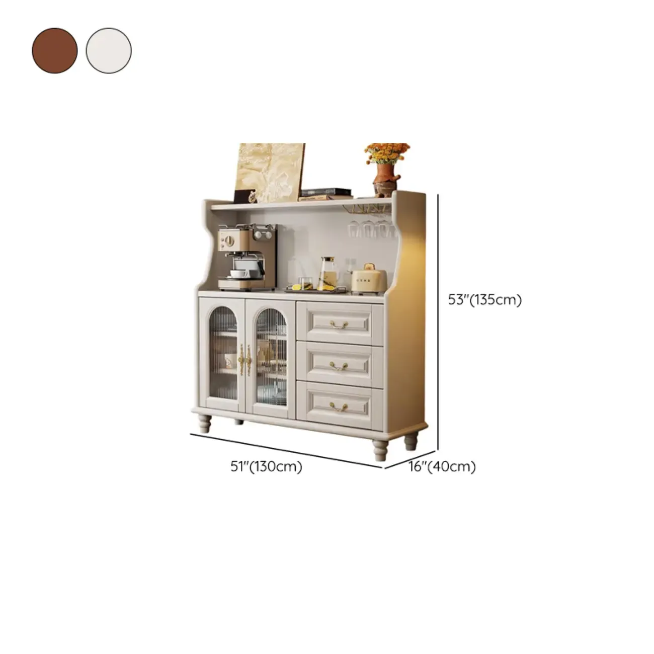 Modern Wood Kitchen Buffet with Shelves and Stemware Rack #size