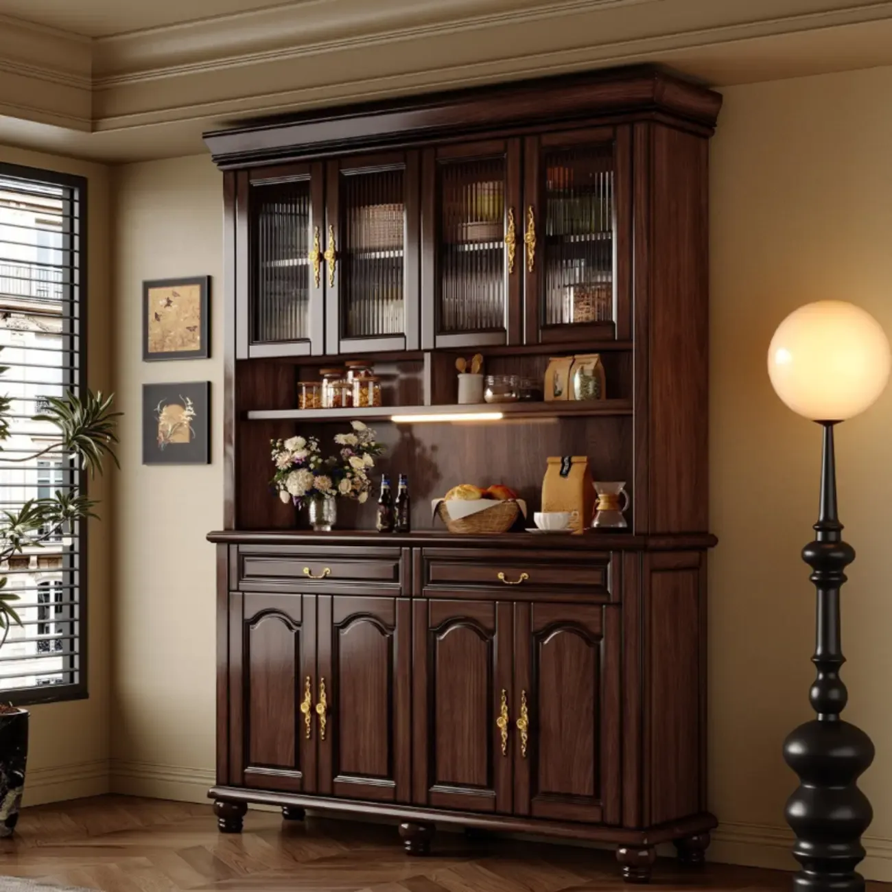 Modern Wood Buffet with Illumination and Storage Image - 1