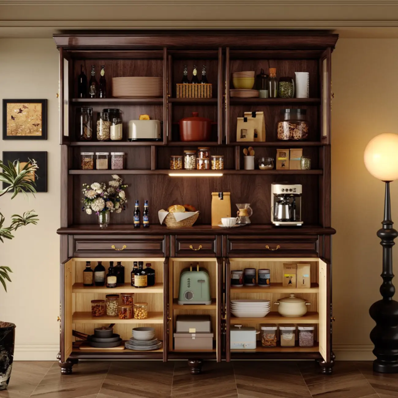 Modern Wood Buffet with Illumination and Storage Image - 4 | homeyfad