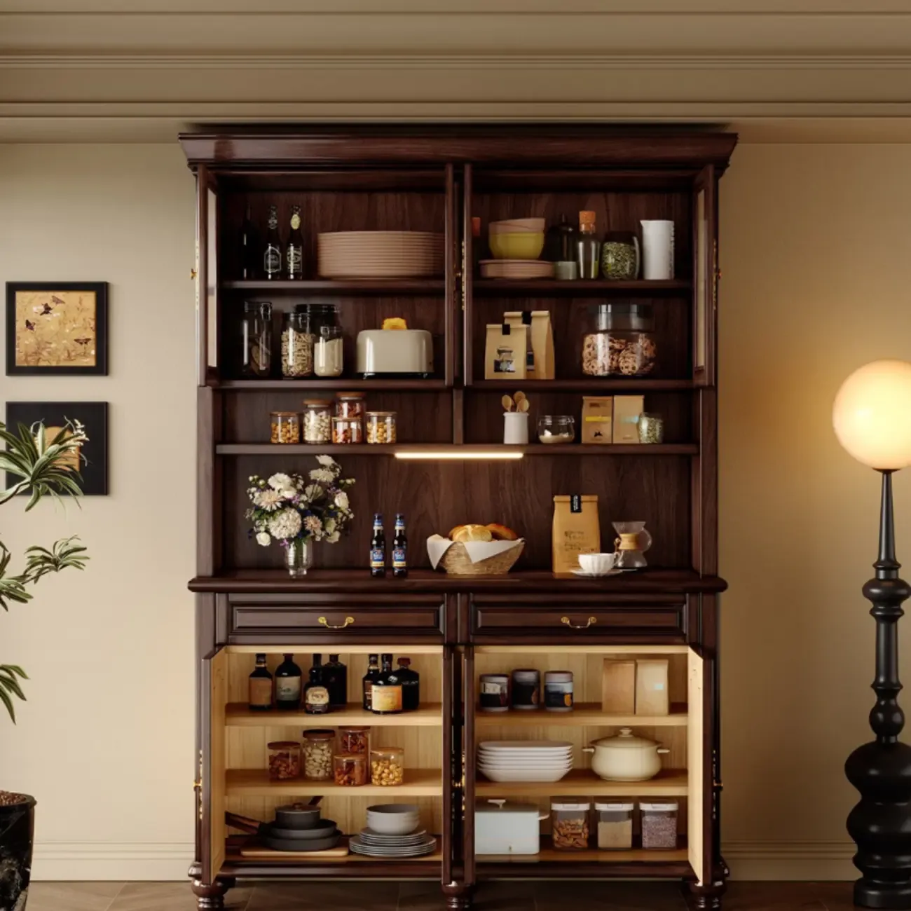 Modern Wood Buffet with Illumination and Storage Image - 5