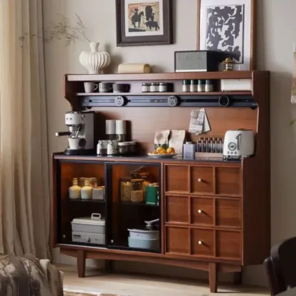 Modern Espresso Wood Buffet with Stone Top Image - 1