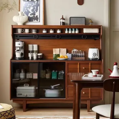 Modern Espresso Wood Buffet with Stone Top Image - 2