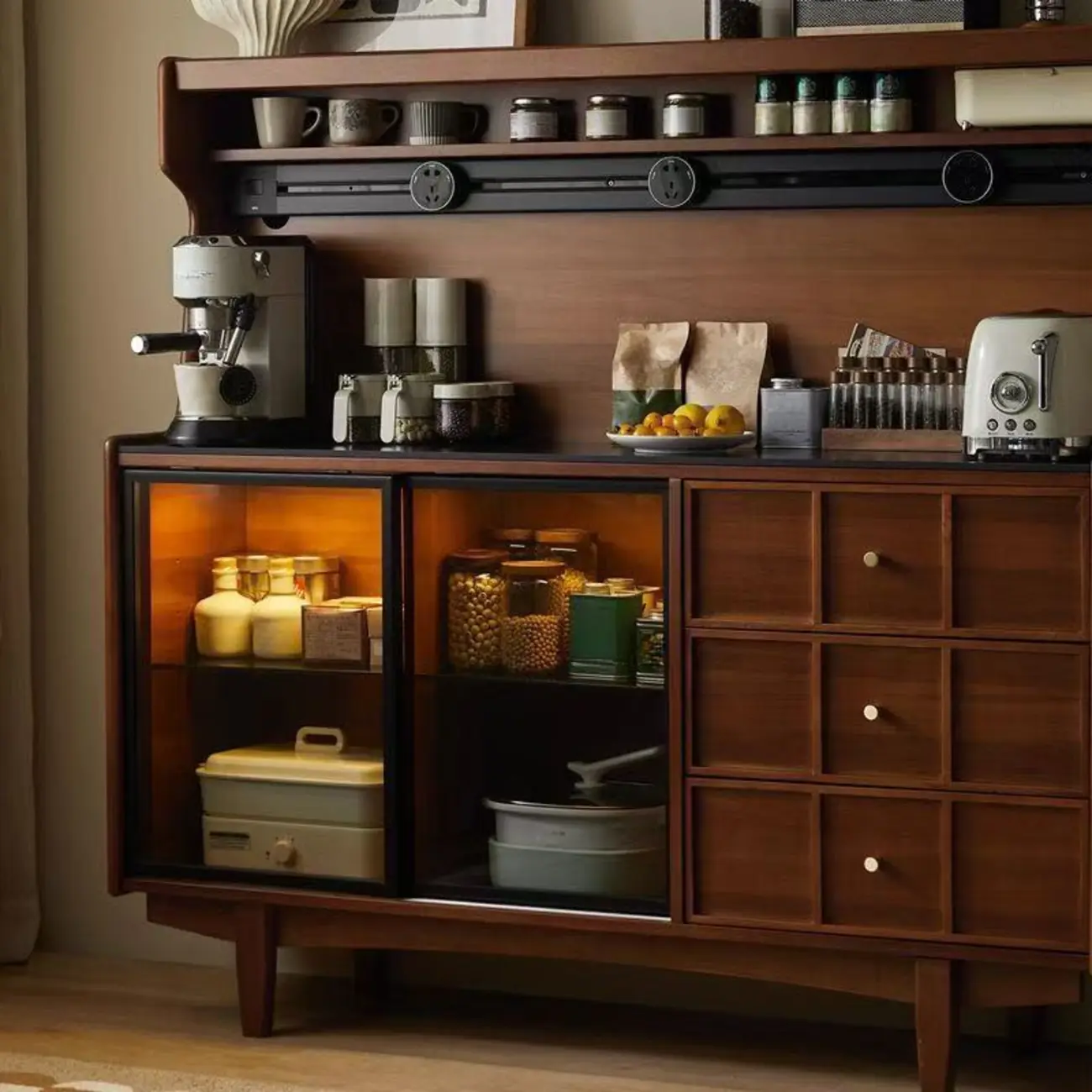 Modern Espresso Wood Buffet with Stone Top Image - 5 | homeyfad