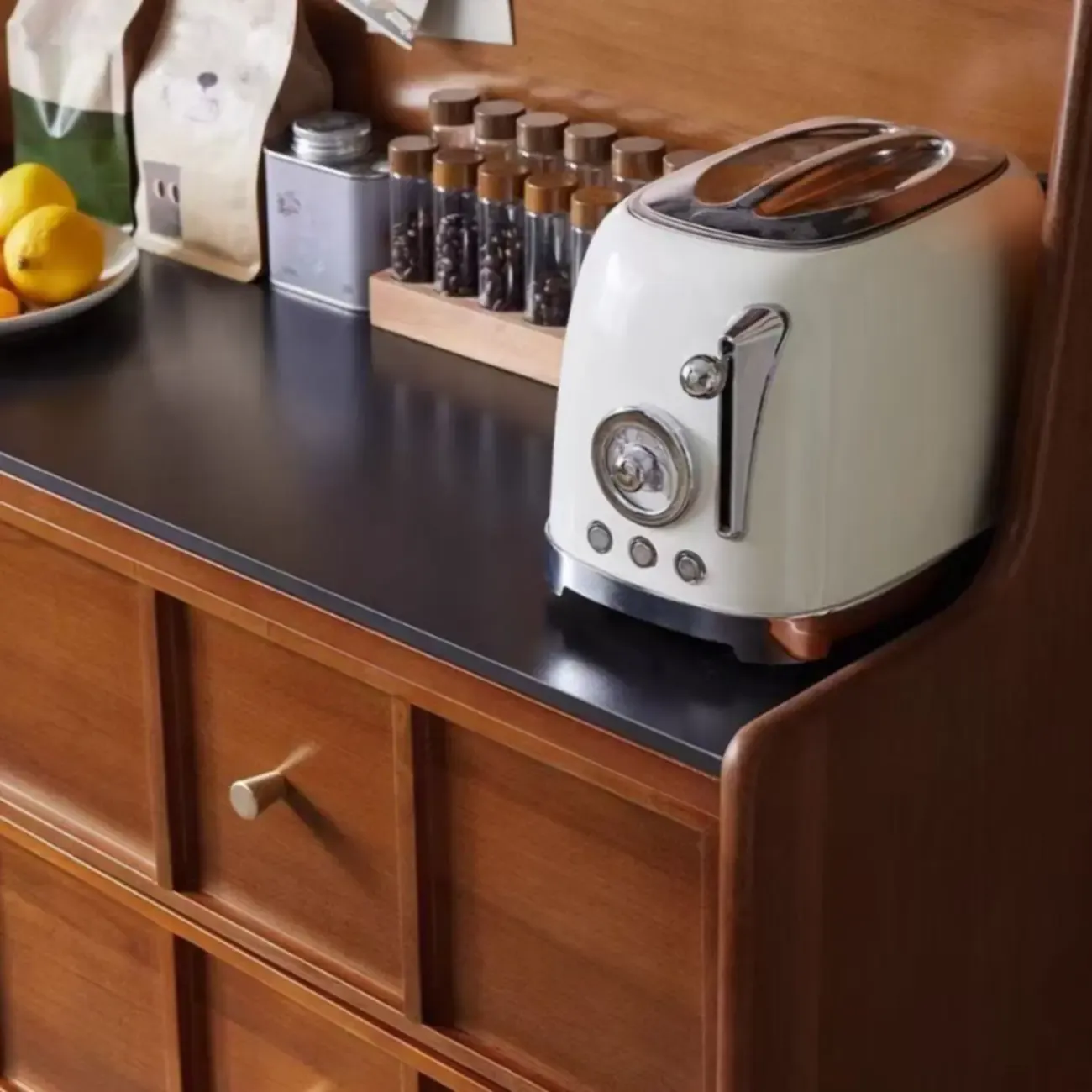 Modern Espresso Wood Buffet with Stone Top Image - 7