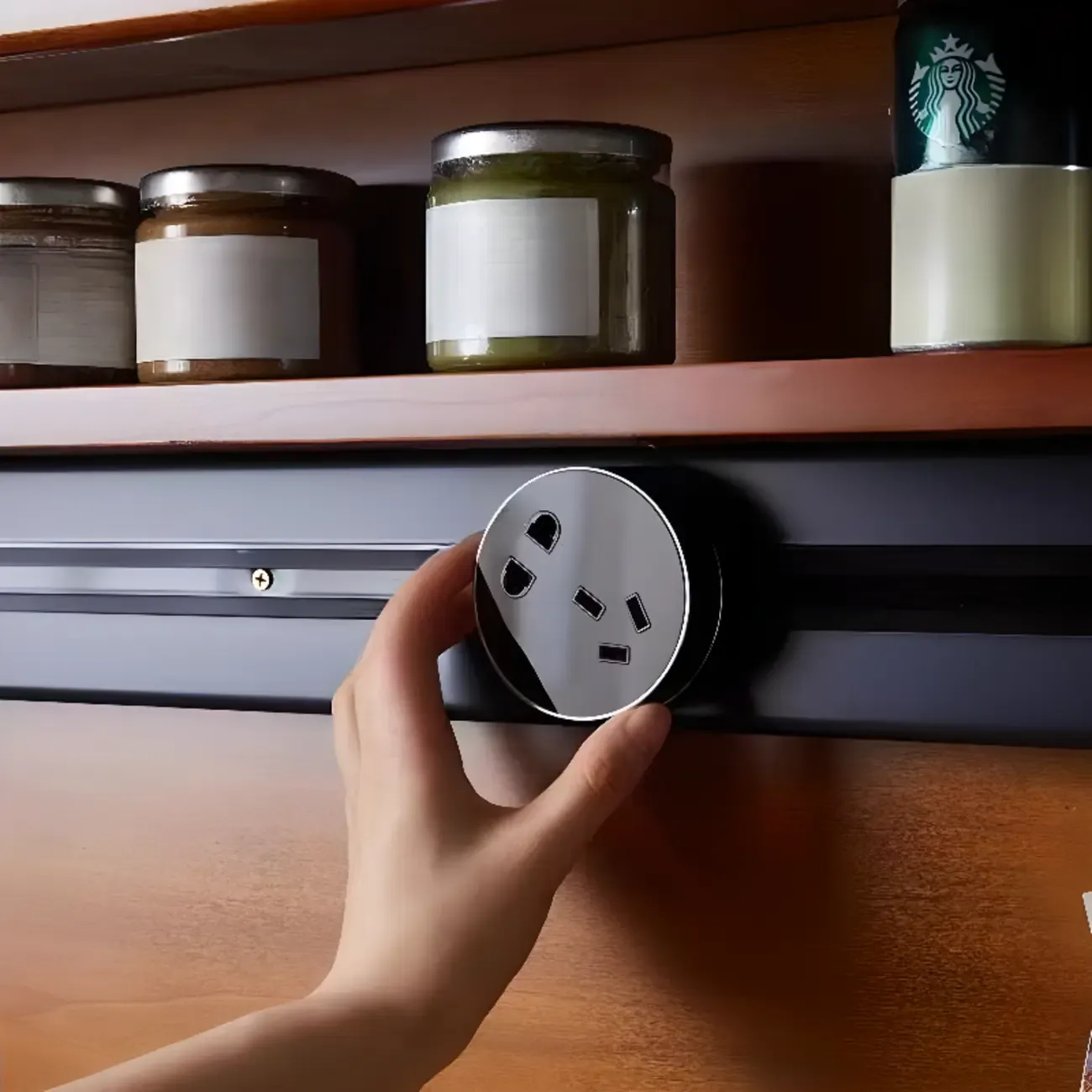 Modern Espresso Wood Buffet with Stone Top Image - 8