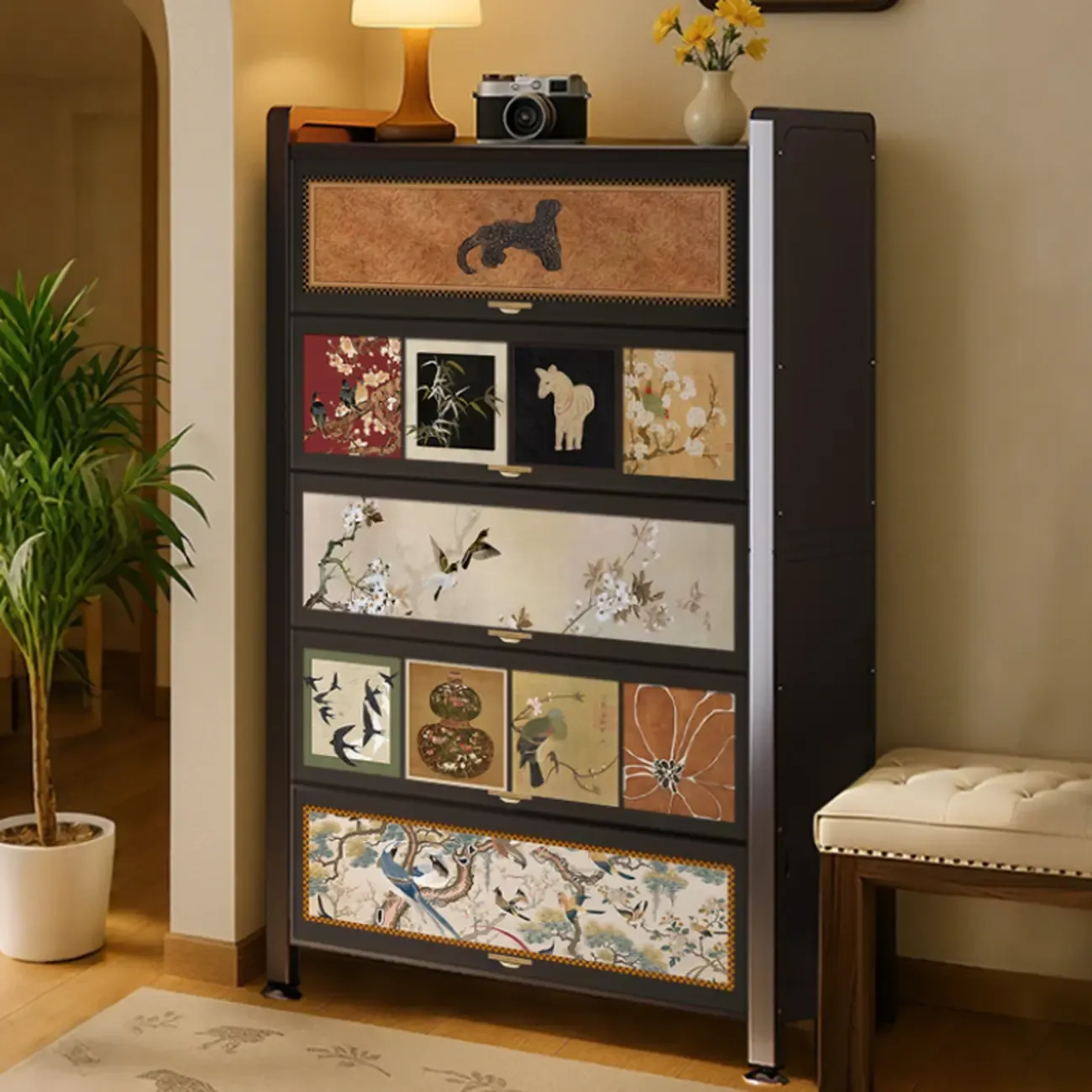 Mid-Century Modern Closed Back Bookcase Artistic Storage Image - 2