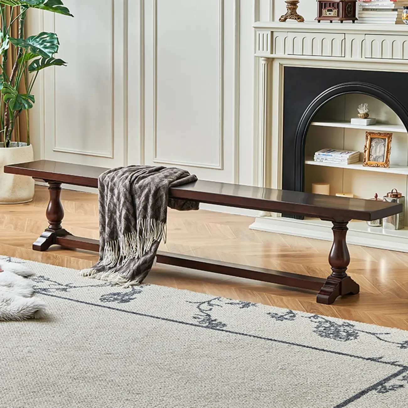 Modern Solid Wood Brown Living Room Bench Image - 1