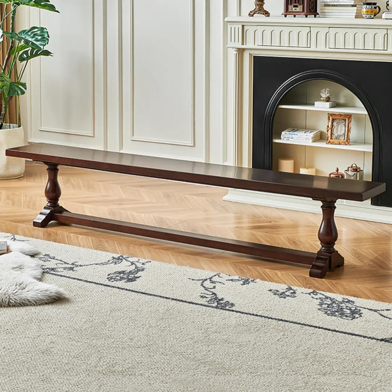 Modern Solid Wood Brown Living Room Bench Image - 2