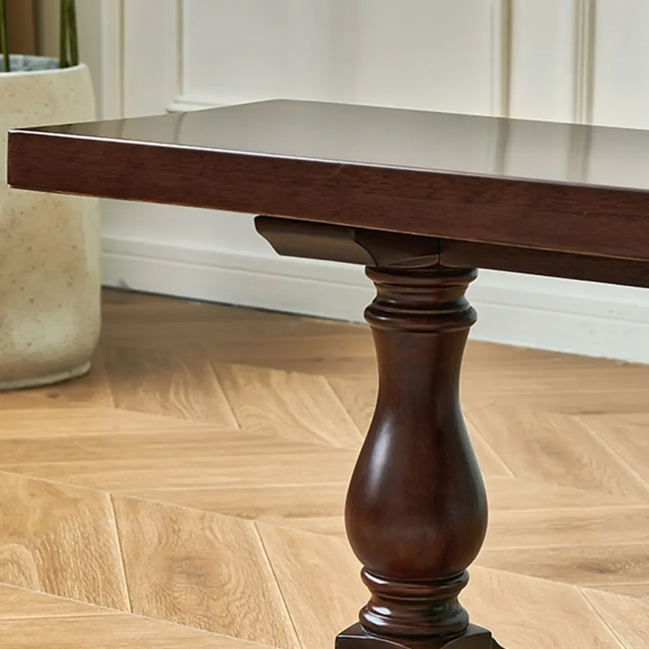 Modern Solid Wood Brown Living Room Bench Image - 8