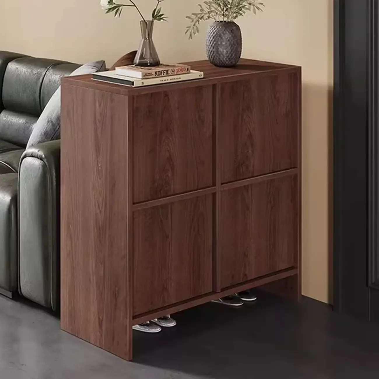 Mid-Century Modern Solid Wood Shoe Storage with 4 Tiers Image - 1