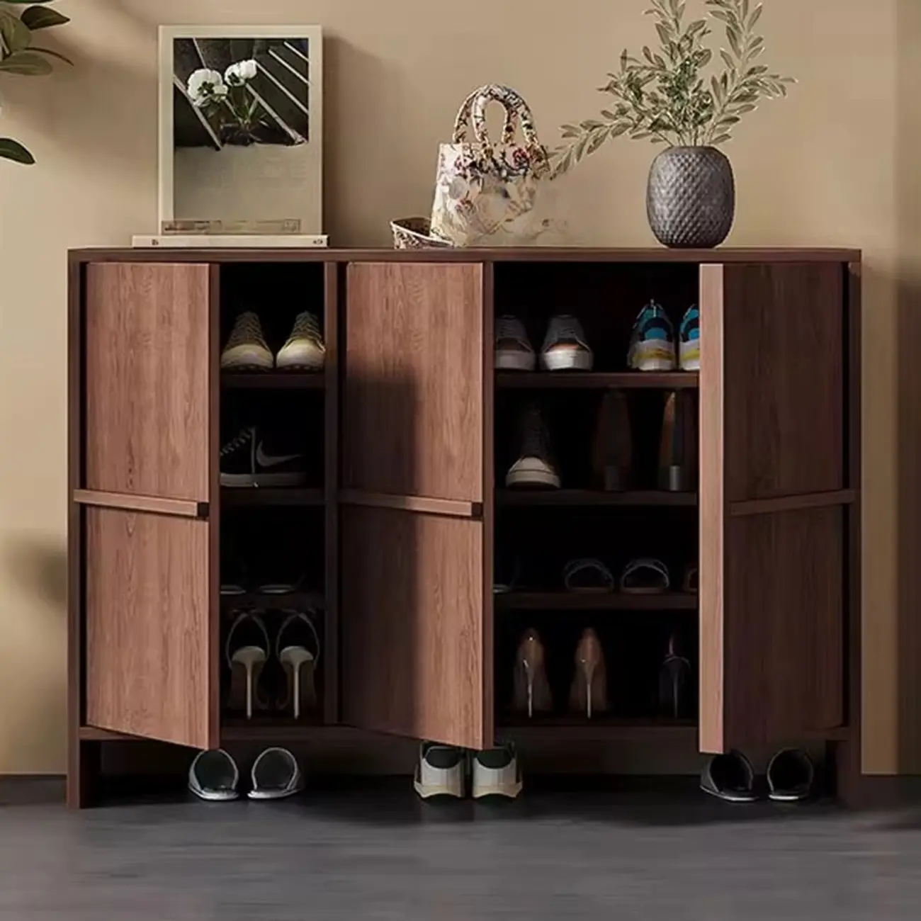 Mid-Century Modern Solid Wood Shoe Storage with 4 Tiers Image - 4 | homeyfad