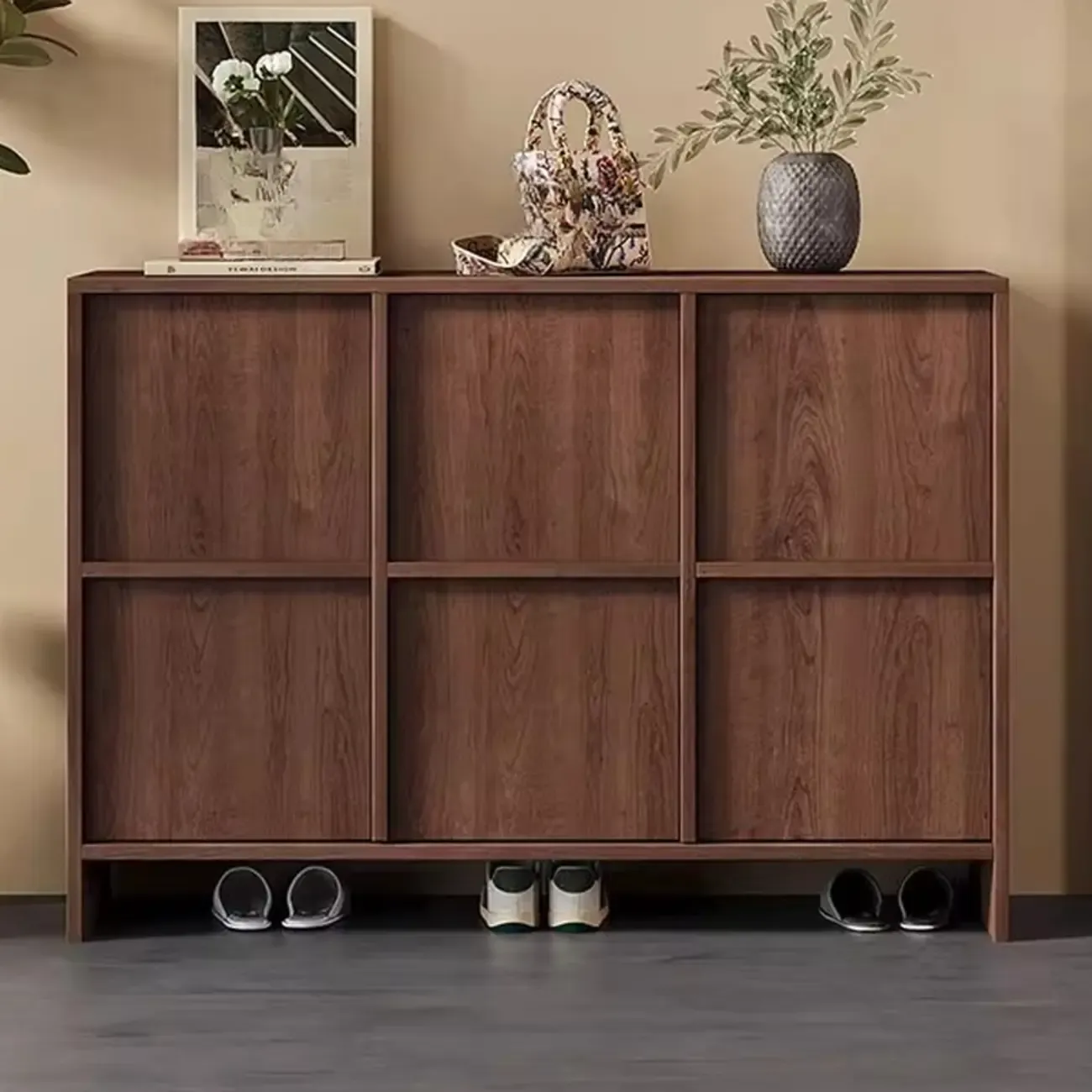 Mid-Century Modern Solid Wood Shoe Storage with 4 Tiers Image - 6
