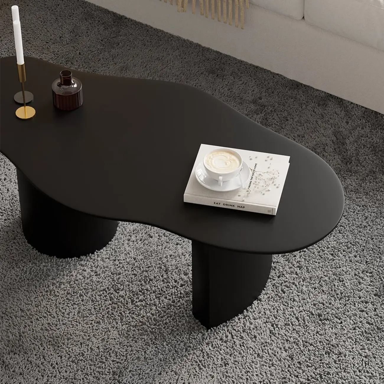 Japandi Cloud-Shaped Wood Coffee Table in White or Black Image - 5 | homeyfad