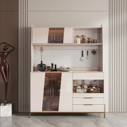 Luxury MDF Pegboard Back Gold Accents Storage Sideboard Image - 1