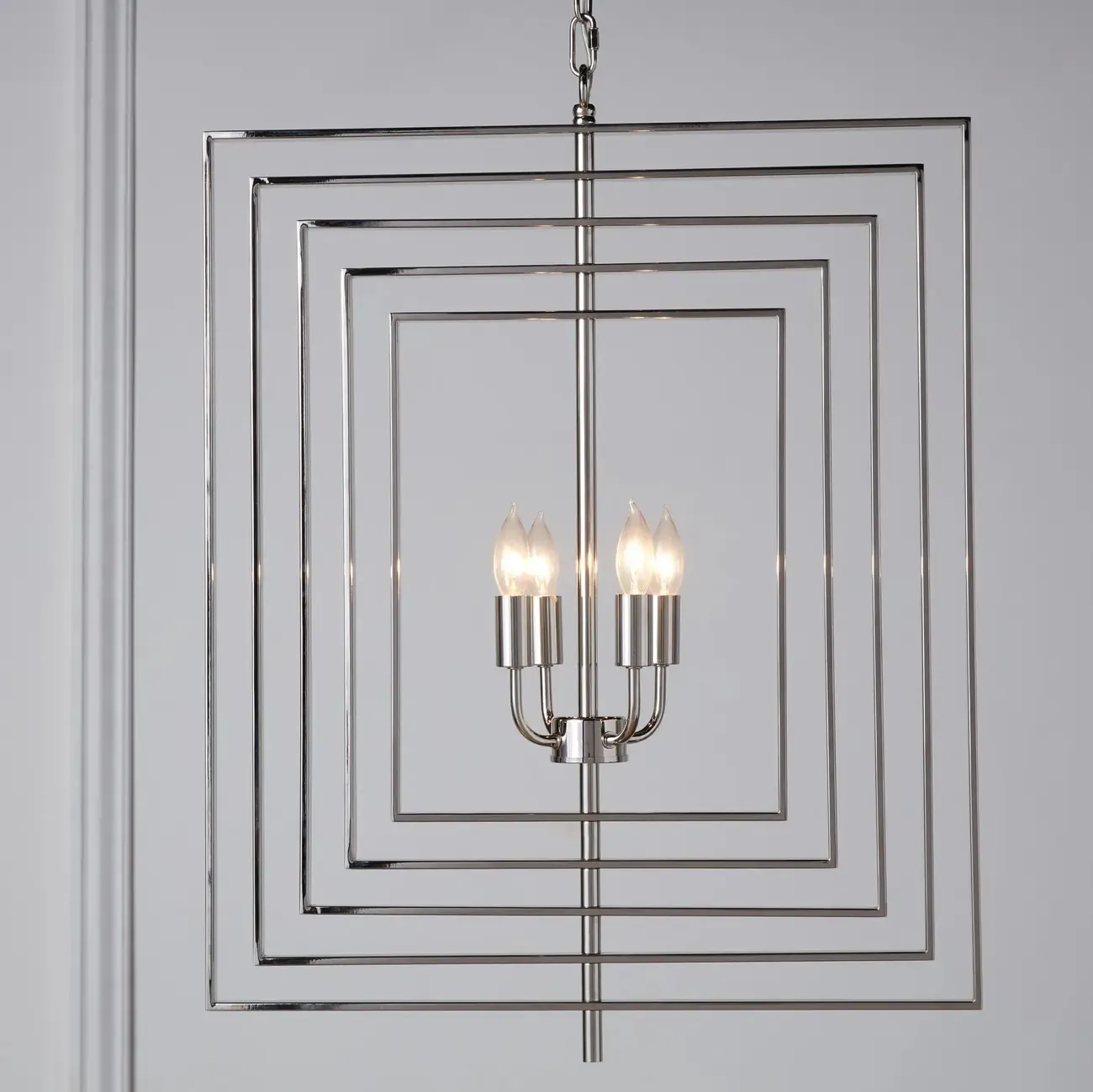 Modern Silver Rectangular Metal Cage Chandelier Image - 4