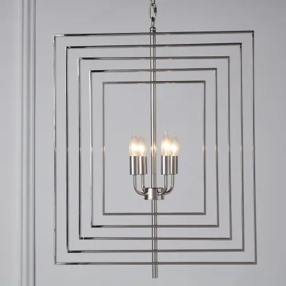 Modern Silver Rectangular Metal Cage Chandelier Image - 4