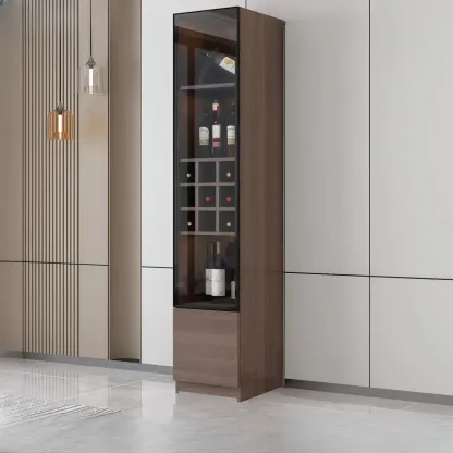 Traditional Wooden Brown Floor Wine Cabinet with Doors