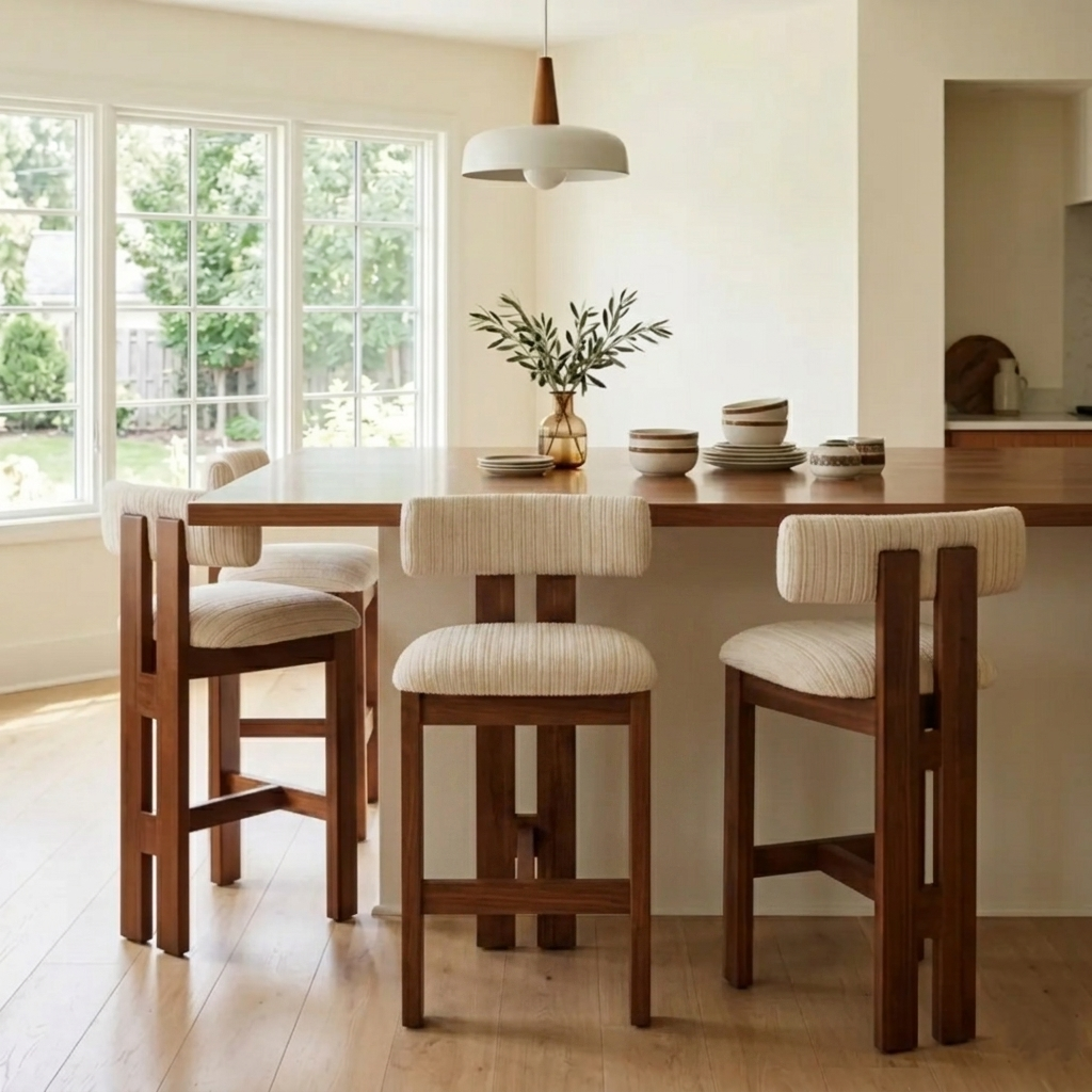 Mid-Century Modern Curved Back Wood Counter Height Bar Stools | homeyfad
