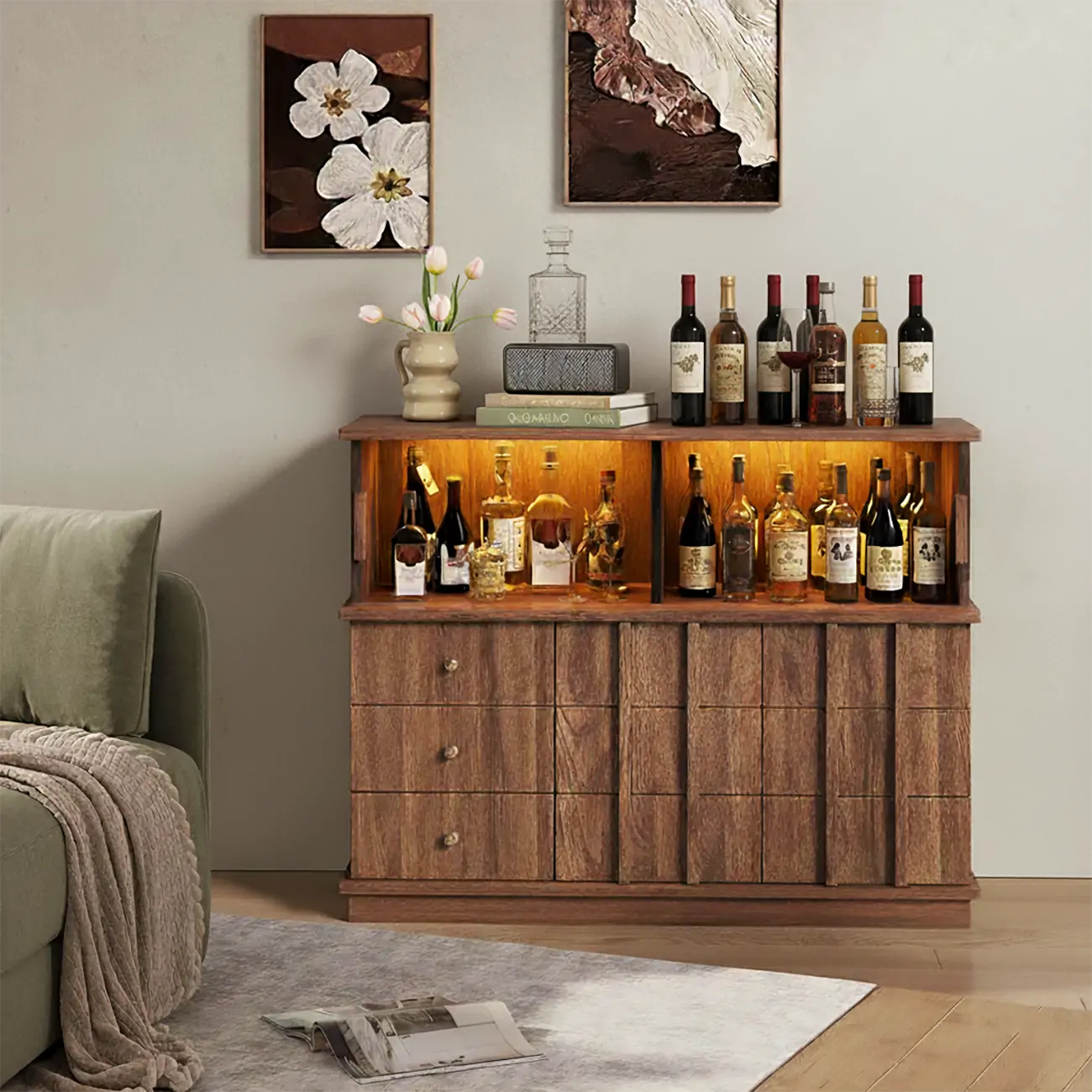 Modern Nut-brown Freestanding Wood Wine Bar Cabinet | homeyfad