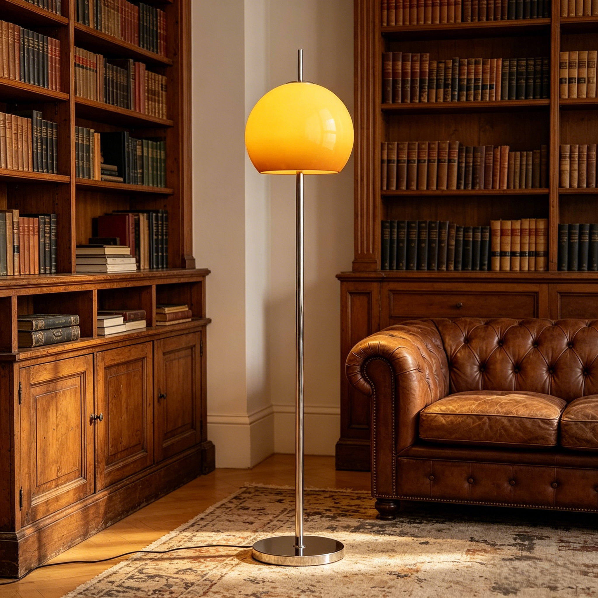 Contemporary Stand Up Floor Lamp with Amber Orange Glass Dome | homeyfad