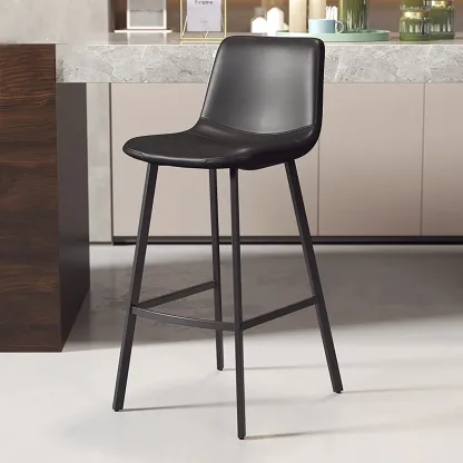 Scandinavian Leather Black Frame Bar Stool