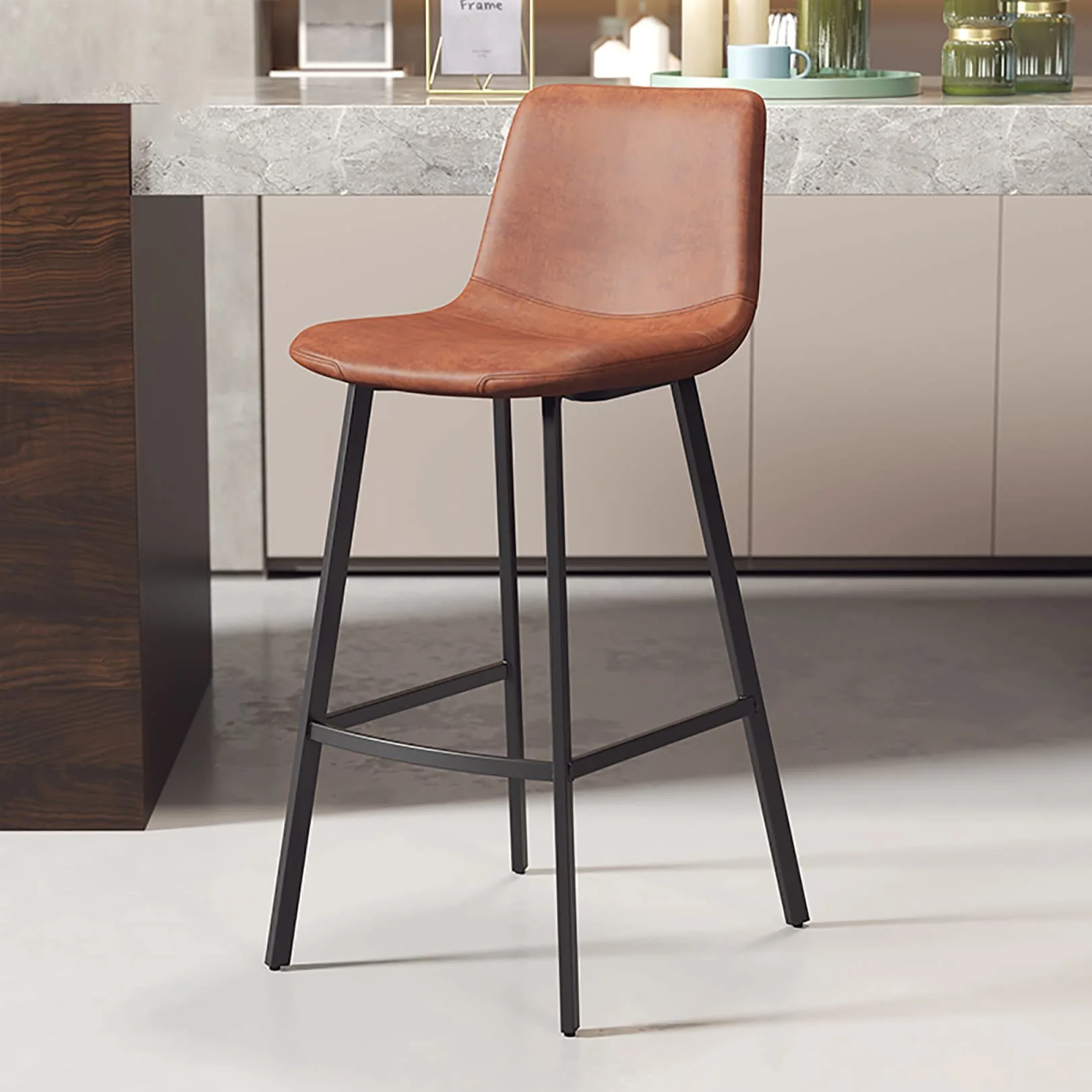 Scandinavian Leather Black Frame Bar Stool | homeyfad