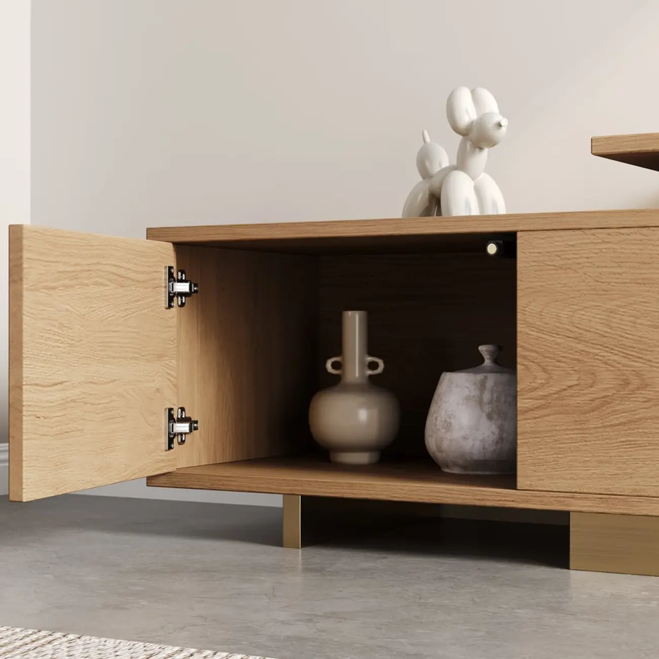 Extendable Modern Black Wooden Open Storage TV Stand Image - 7 | homeyfad