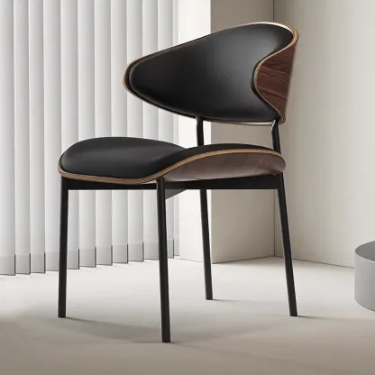 Contemporary Armless Faux Leather Dining Chair Curved Back Image - 2