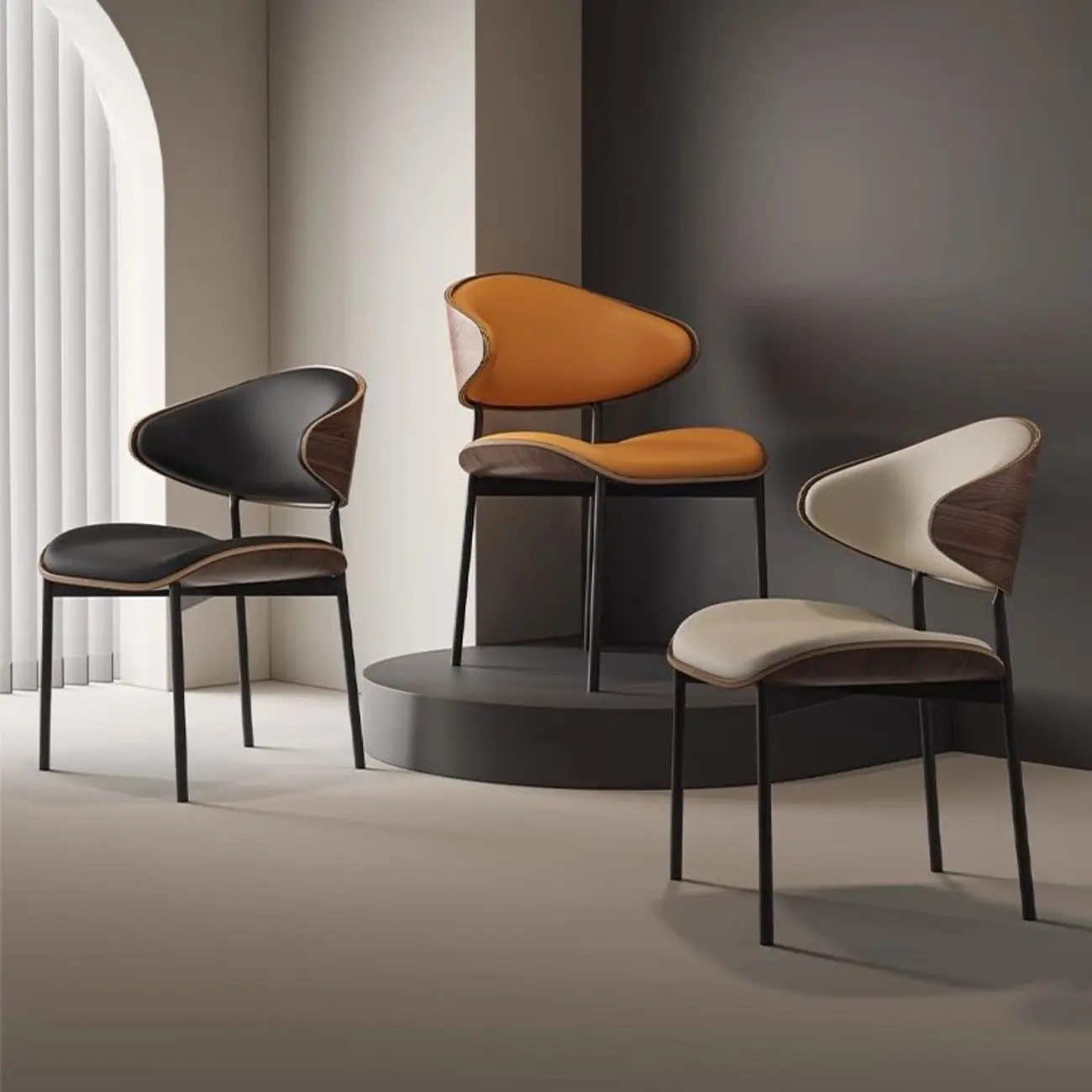 Contemporary Armless Faux Leather Dining Chair Curved Back Image - 3 | homeyfad