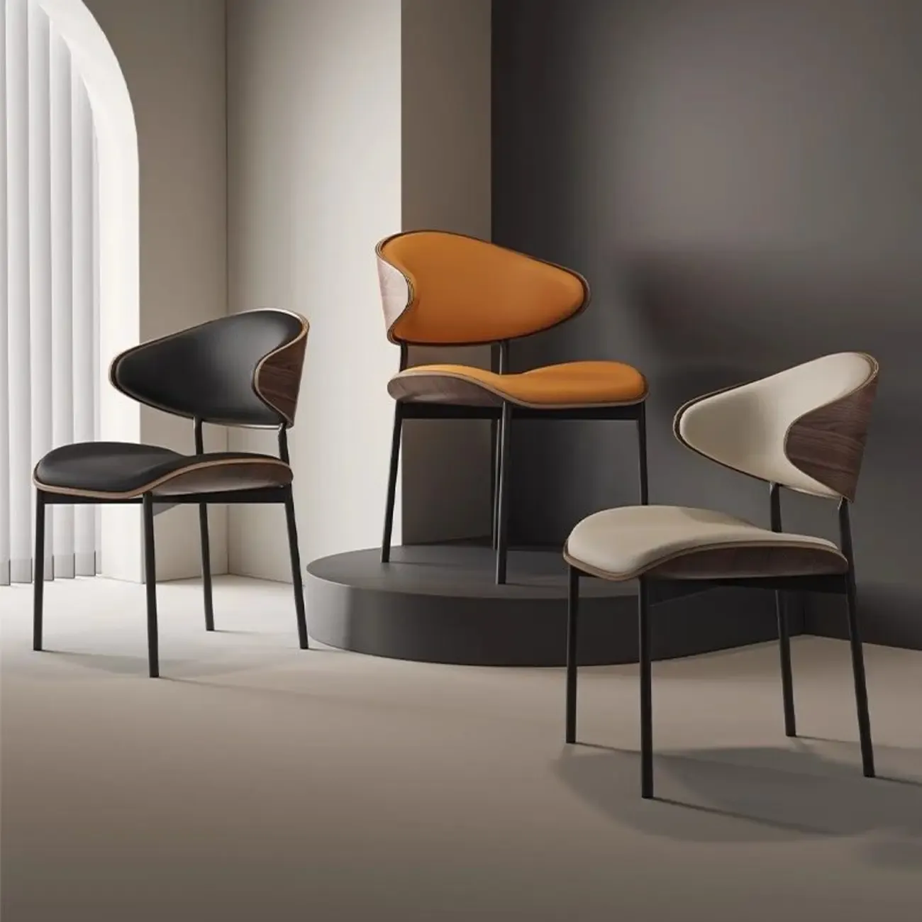 Contemporary Armless Faux Leather Dining Chair Curved Back Image - 3