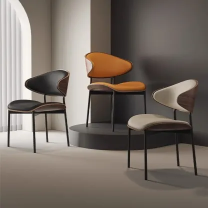 Contemporary Armless Faux Leather Dining Chair Curved Back Image - 3