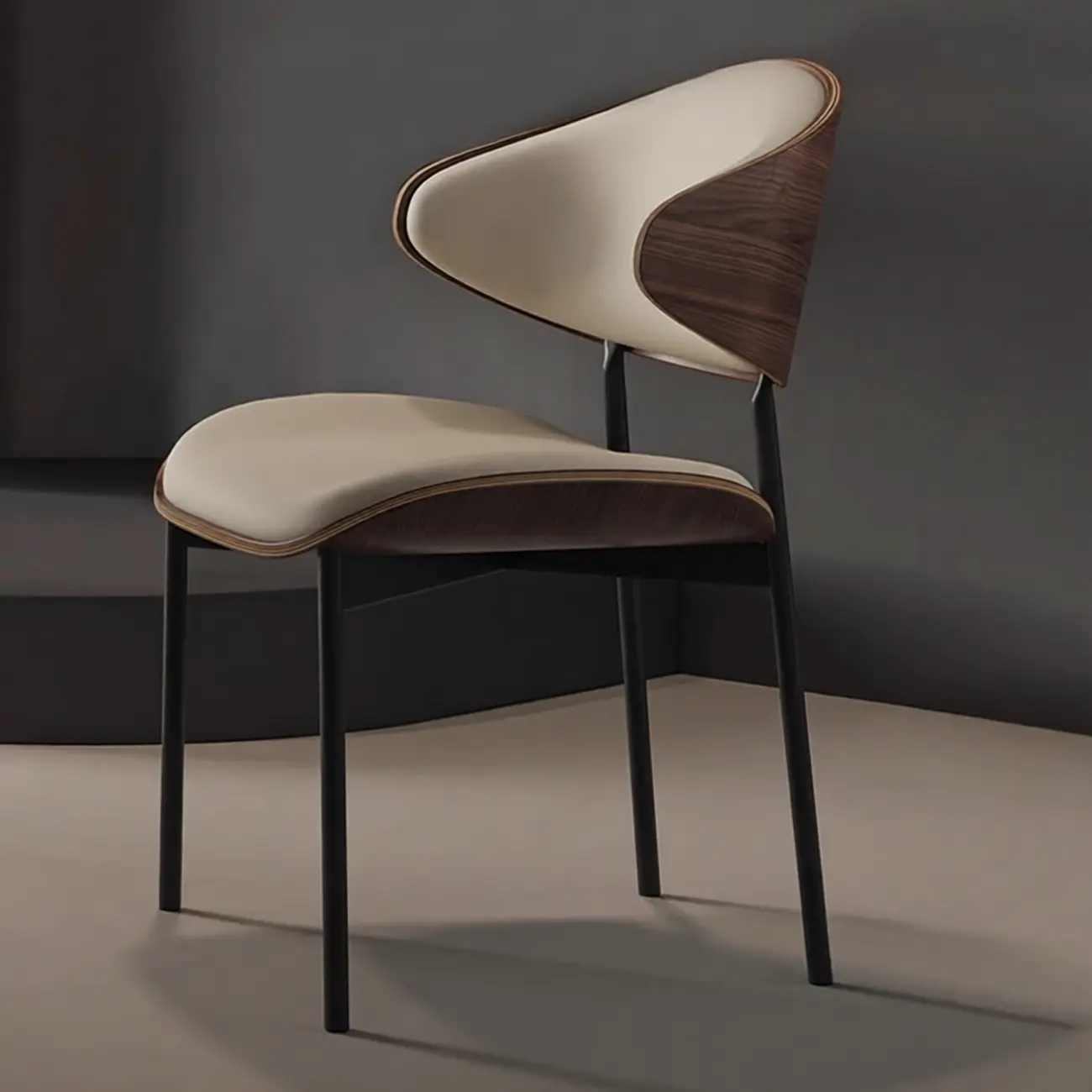 Contemporary Armless Faux Leather Dining Chair Curved Back Image - 4 | homeyfad