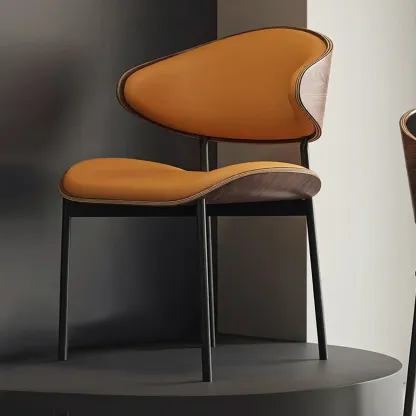 Contemporary Armless Faux Leather Dining Chair Curved Back Image - 5