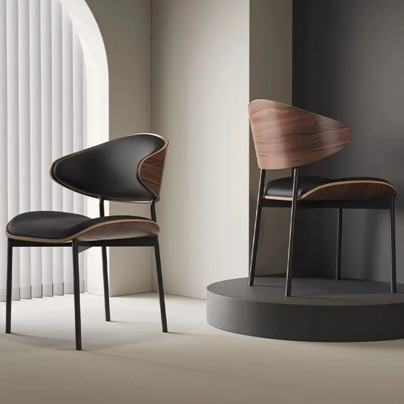 Contemporary Armless Faux Leather Dining Chair Curved Back Image - 6