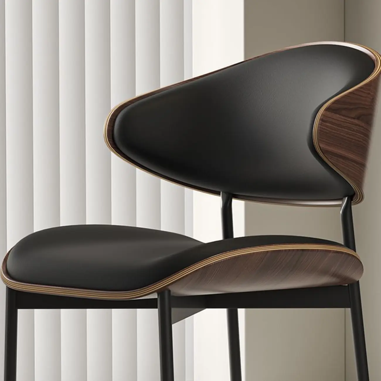 Contemporary Armless Faux Leather Dining Chair Curved Back Image - 10 | homeyfad