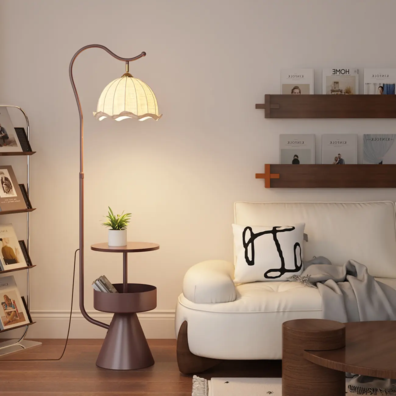 Mid Century Modern Arc Floor Lamp Pumpkin Pleated Shade Image - 1 | homeyfad