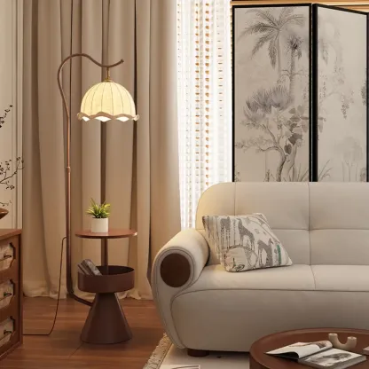 Mid Century Modern Arc Floor Lamp Pumpkin Pleated Shade Image - 3