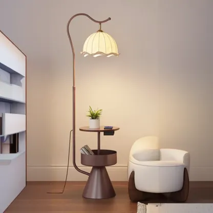 Mid Century Modern Arc Floor Lamp Pumpkin Pleated Shade Image - 4