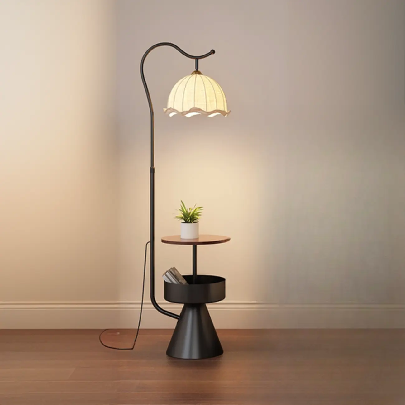 Mid Century Modern Arc Floor Lamp Pumpkin Pleated Shade Image - 5 | homeyfad