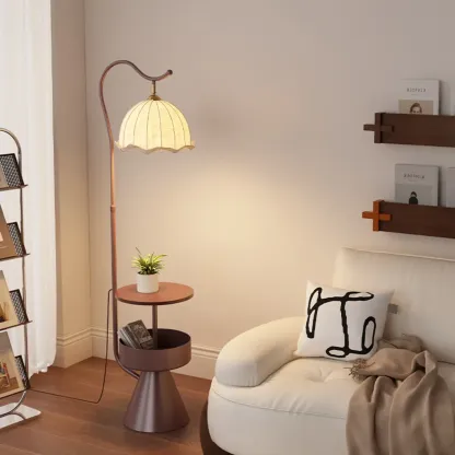 Mid Century Modern Arc Floor Lamp Pumpkin Pleated Shade Image - 6