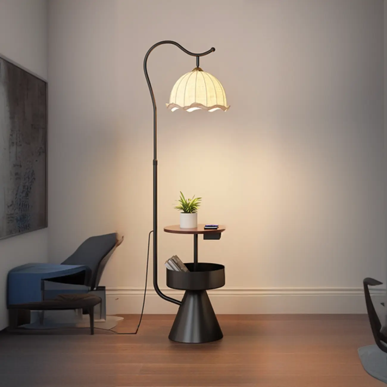 Mid Century Modern Arc Floor Lamp Pumpkin Pleated Shade Image - 7 | homeyfad